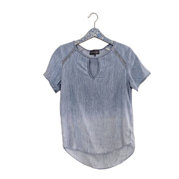 Michael Stars Tops - Michael Stars Blouse XS Blue Chambray Embroidered Inset Boho Casual